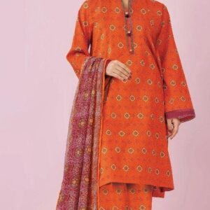 3 Pcs Women’s Unstitched Khaddar Printed Suit – Shirt, Trouser & Dupatta